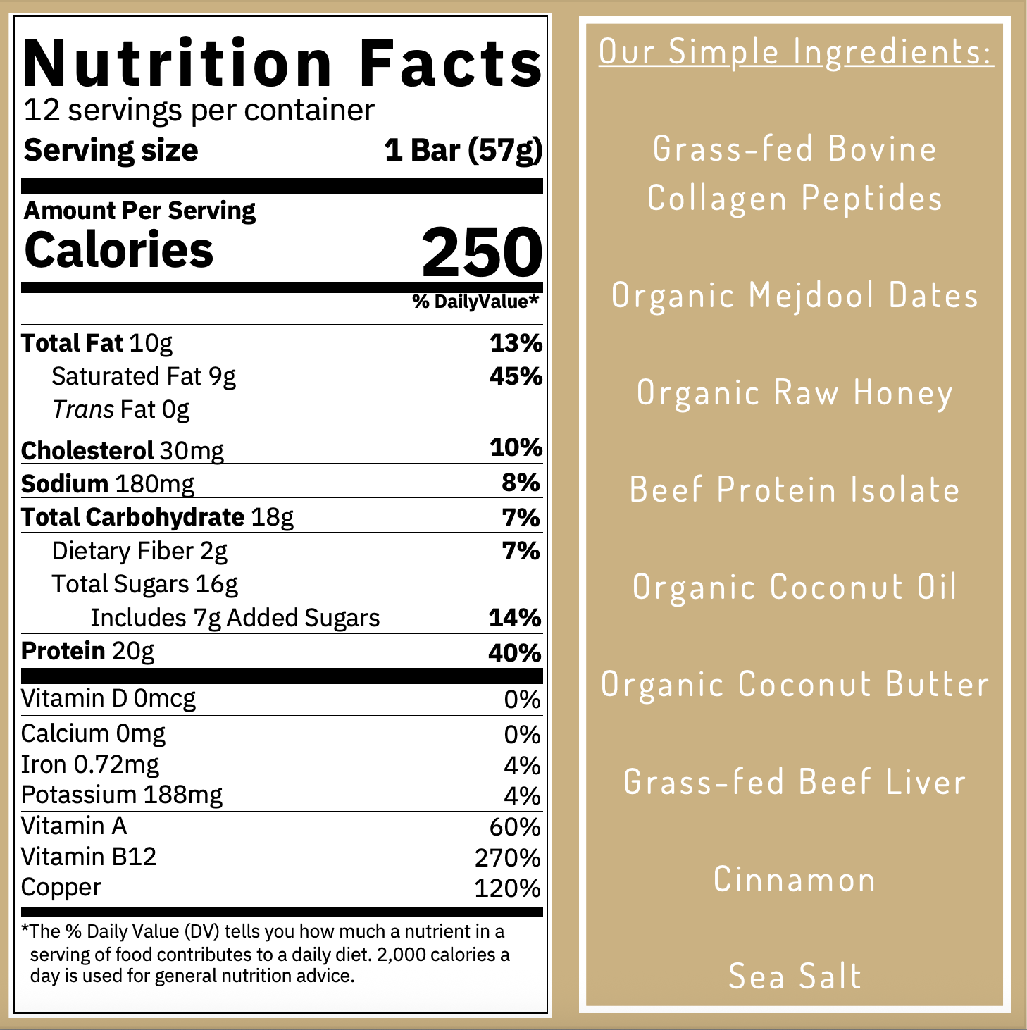 Diagram showing nutrients and high protein content of Simple Valley bars