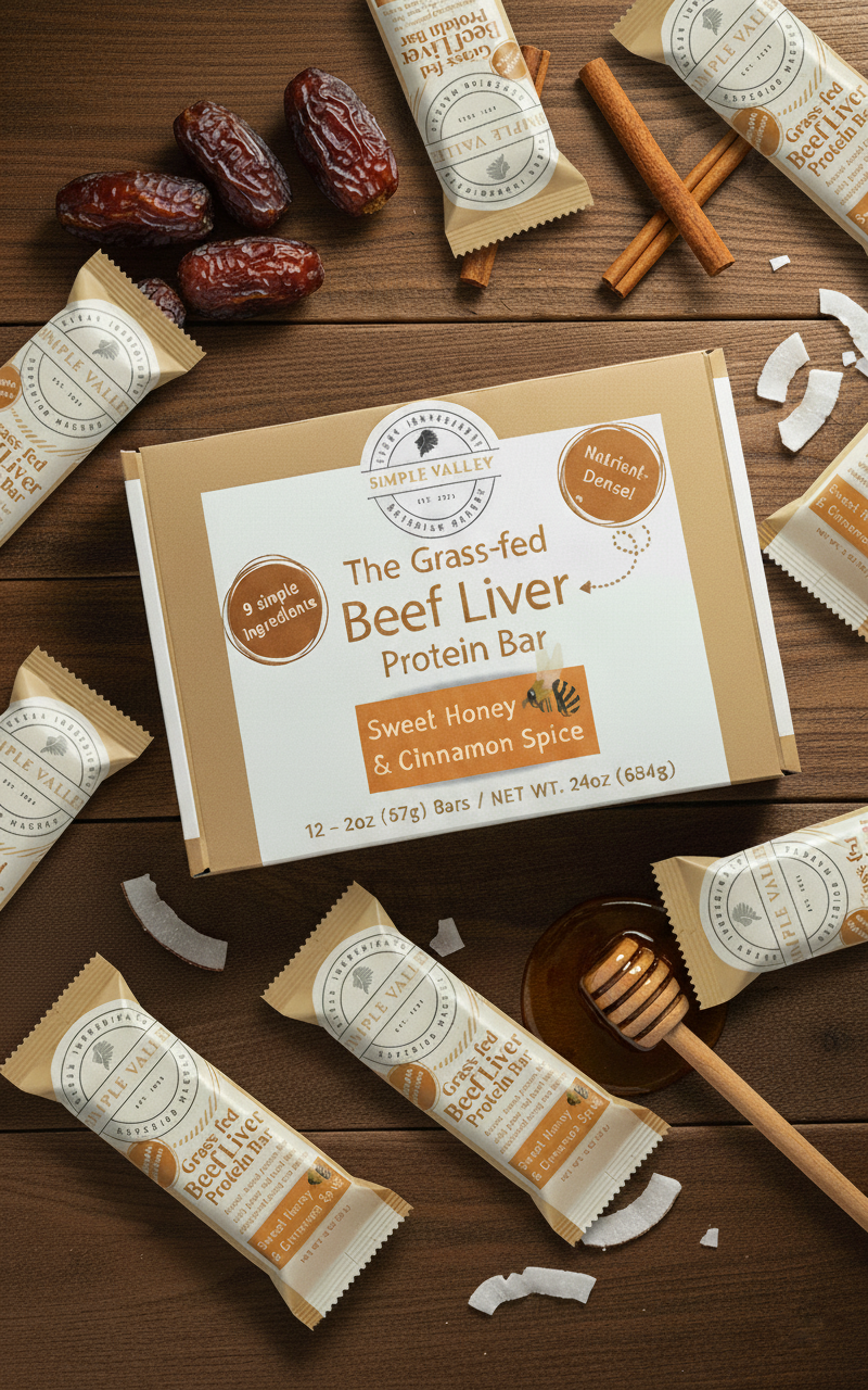 Animal based protein bar with grass-fed beef liver and clean ingredients by Simple Valley
